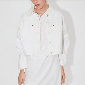Zara Cropped White Denim Jacket